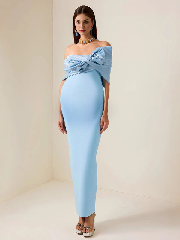 Robes longue grossesse nœud papillon bleu ciel