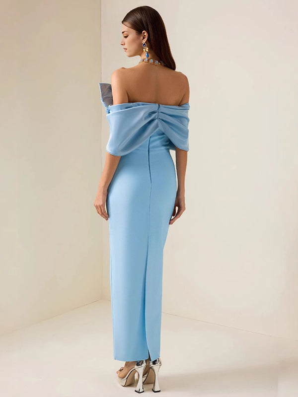 Robes longue grossesse nœud papillon bleu ciel