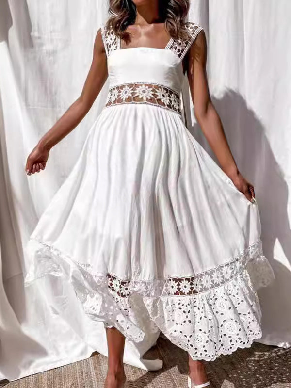 Robes longue grossesse broderie dentelle blanche