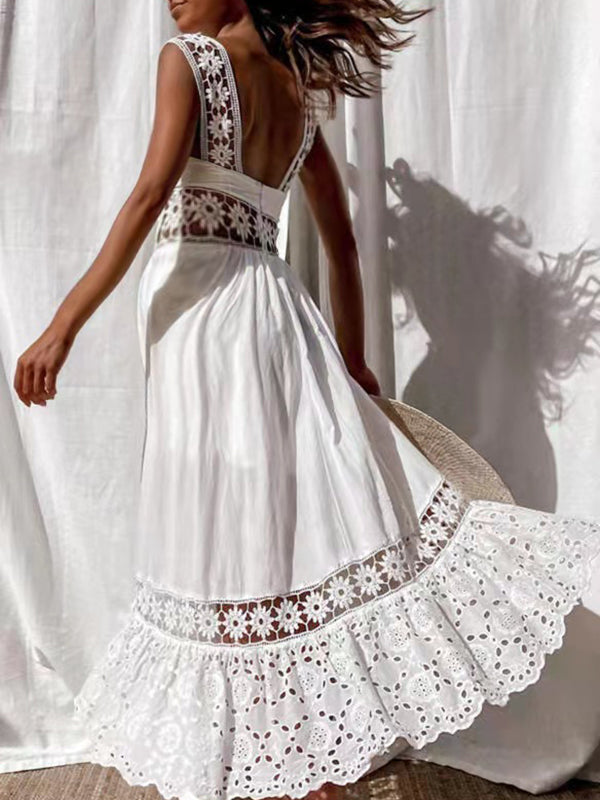 Robes longue grossesse broderie dentelle blanche
