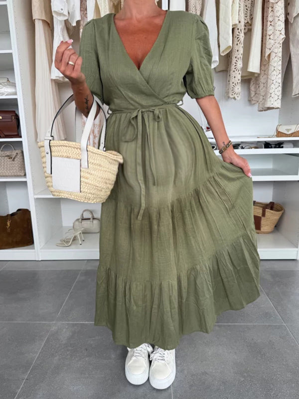 Robe longue grossesse ceinture volants fluide nert armée
