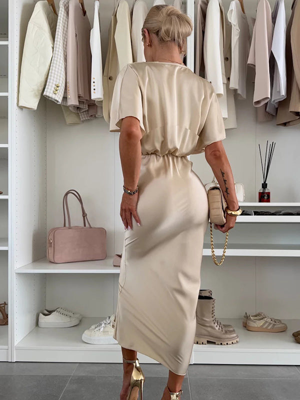 Robe longue grossesse nœud volants abricot