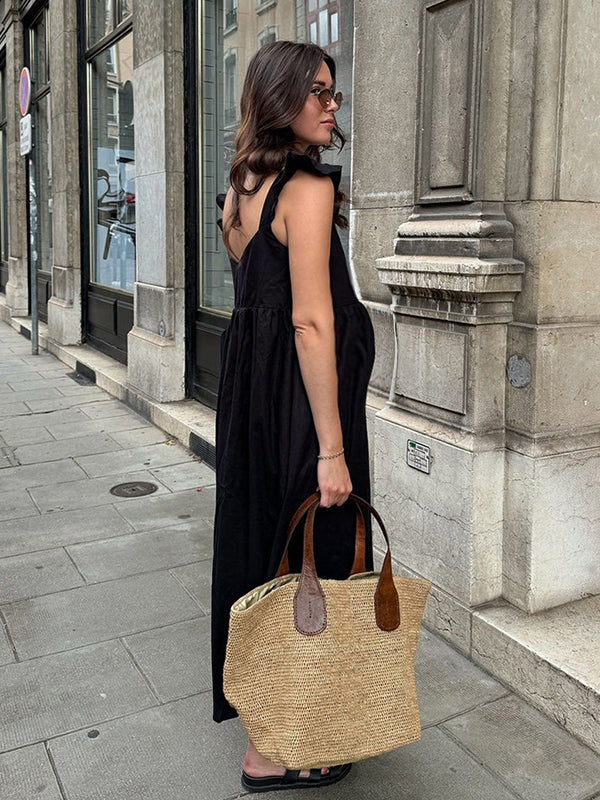 Robe longue grossesse volants fluide dos nu noir