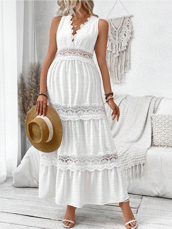 Robe longue grossesse dentelle dos nu blanche