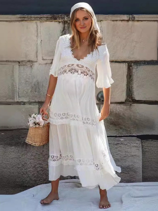 Robes longue grossesse dentelle dos nu blanche
