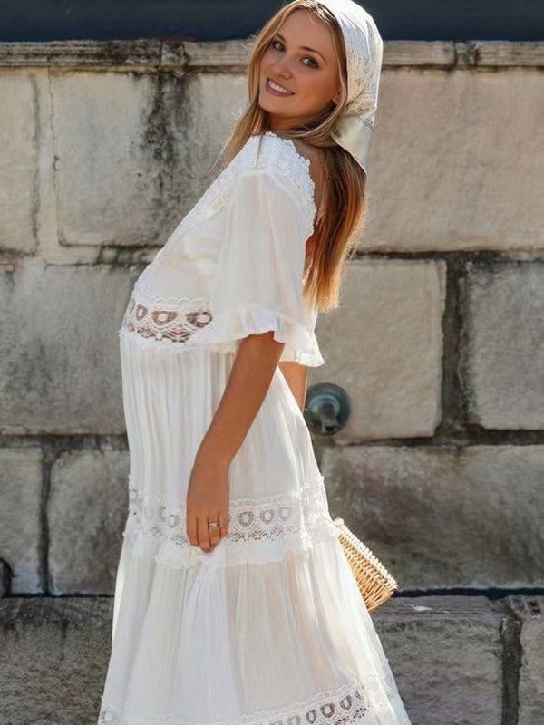 Robes longue grossesse dentelle dos nu blanche