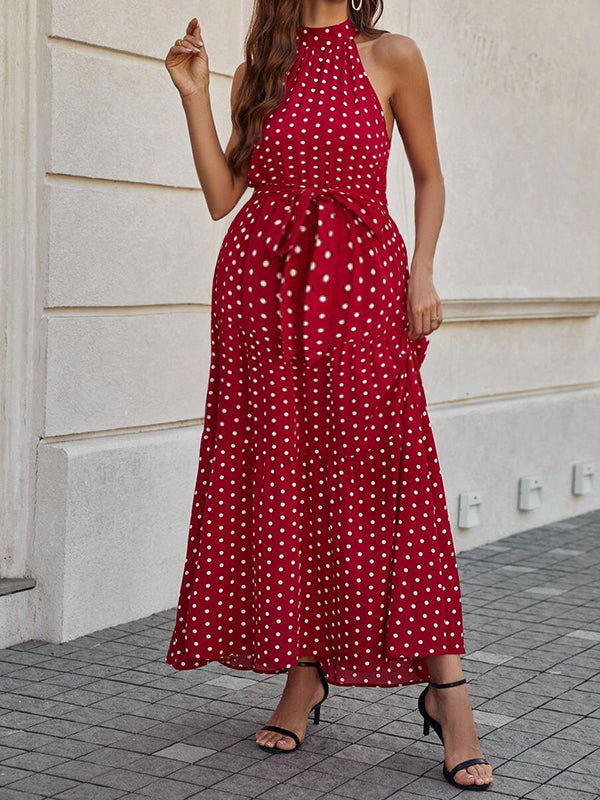 Robes longue pois grossesse plissé nœud papillon rouge