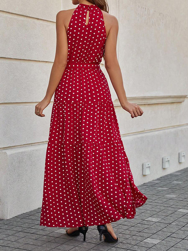 Robes longue pois grossesse plissé nœud papillon rouge