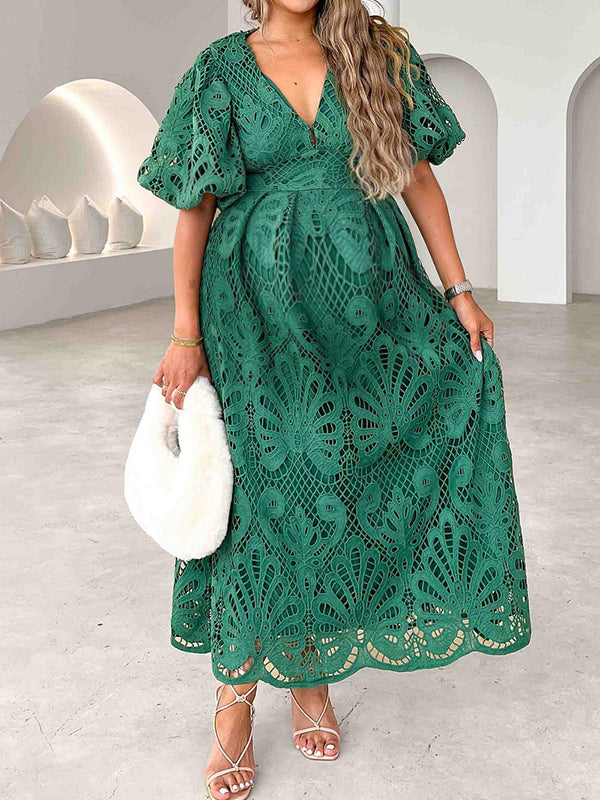 Robe longue grossesse dentelle fluide vert