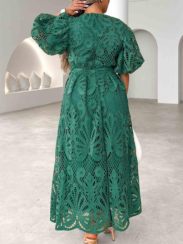 Robe longue grossesse dentelle fluide vert