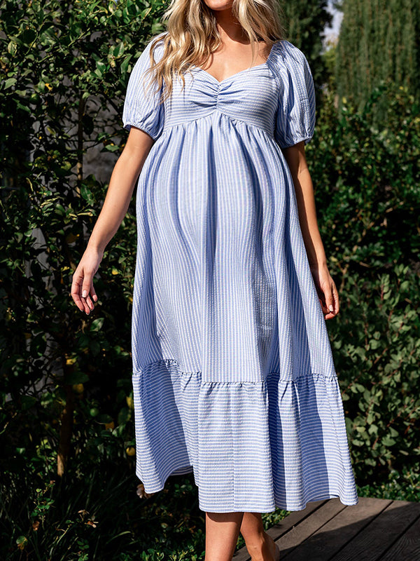 Robe longue grossesse volants fluide bleu