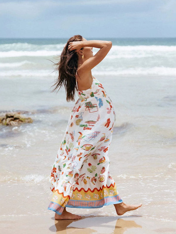 Robes longue grossesse imprimé fleurie spaghettiträger blanche