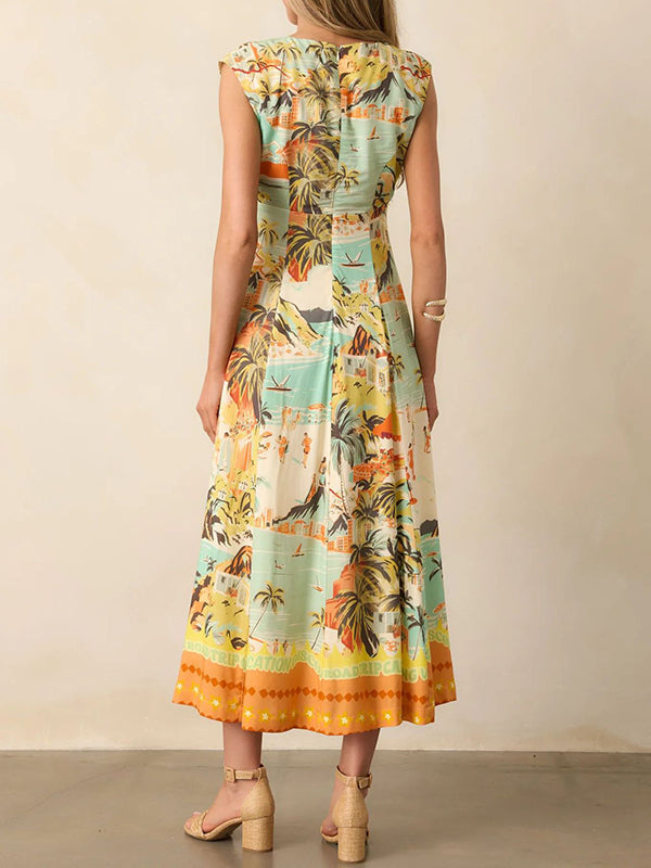 Robes longue grossesse imprimé fleurie zippé moutarde