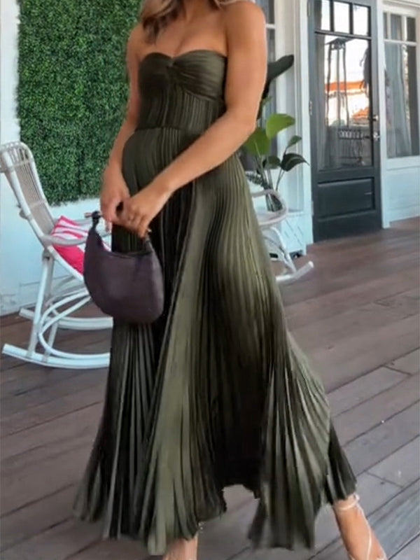 Robe longue grossesse plissé fluide bustier vert armée