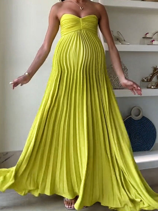 Robe longue grossesse plissé fluide bustier jaune