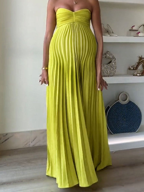 Robe longue grossesse plissé fluide bustier jaune