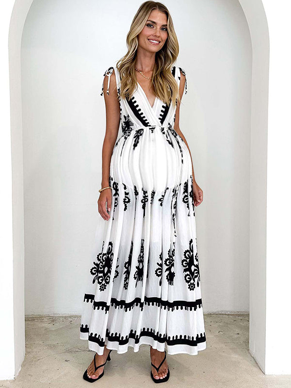Robe longue grossesse tribal ceinture dos nu noir
