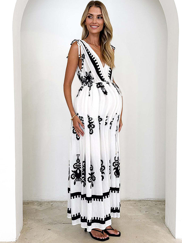 Robe longue grossesse tribal ceinture dos nu noir