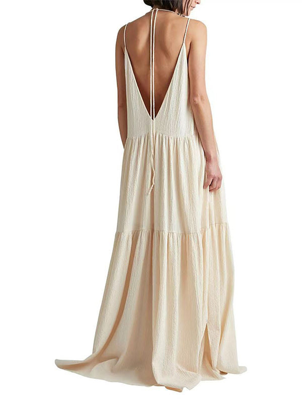 Robes longue grossesse dos nu spaghettiträger beige