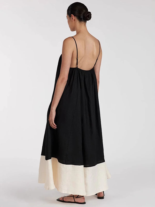 Robes longue grossesse épissage spaghettiträger dos nu noir