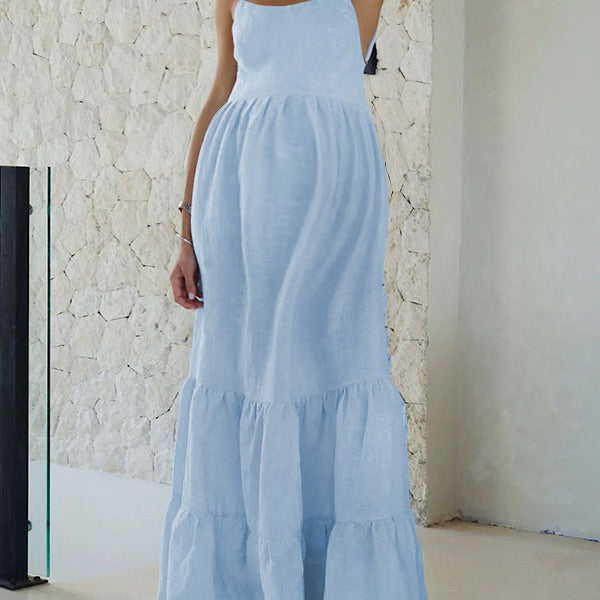 Robes longue grossesse dos nu spaghettiträger bleu clair