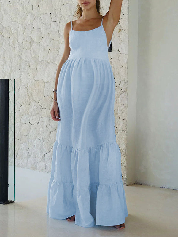 Robes longue grossesse dos nu spaghettiträger bleu clair