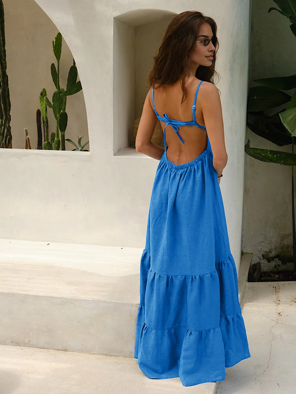 Robes longue grossesse dos nu spaghettiträger bleu foncé