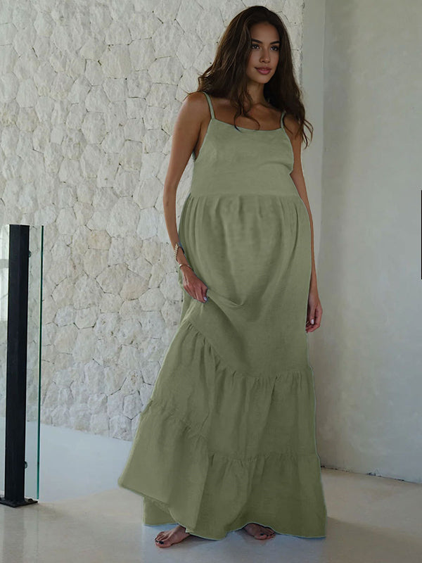 Robes longue grossesse dos nu spaghettiträger vert clair