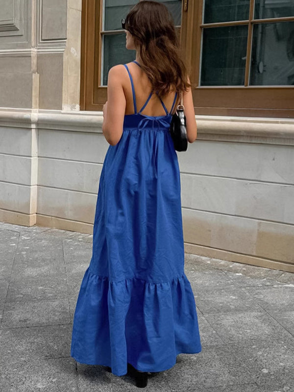 Robes longue grossesse croisé dos spaghettiträger bleu