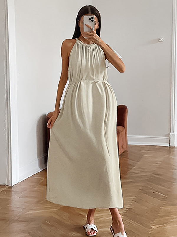Robes longue grossesse Ceinture nœud papillon khaki