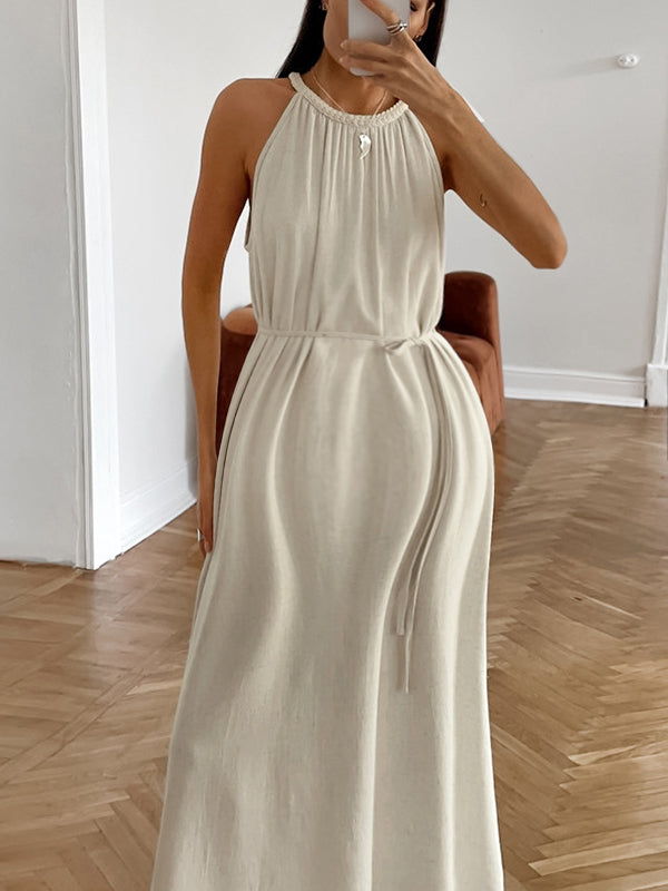 Robes longue grossesse Ceinture nœud papillon khaki