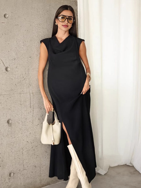 Robes longue grossesse fendu le côté noir