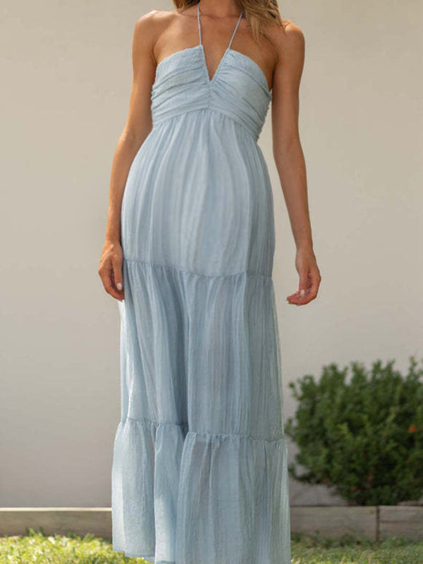 Robes longue grossesse dos nu épissage bleu