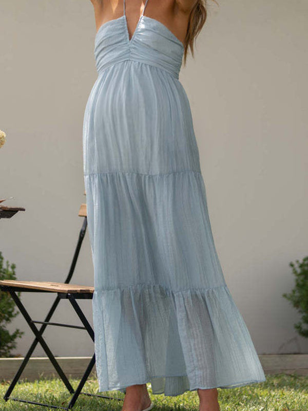 Robes longue grossesse dos nu épissage bleu