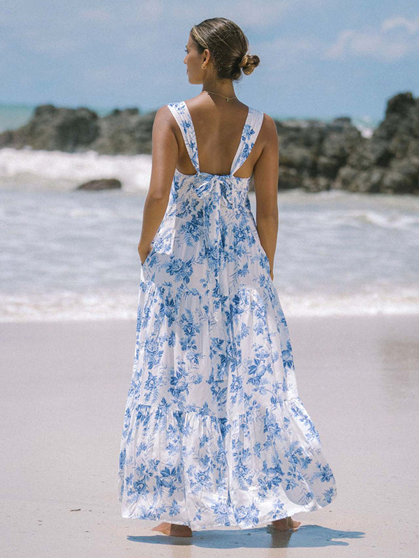 Robes longue grossesse imprimé fleurie nœud papillon blanche