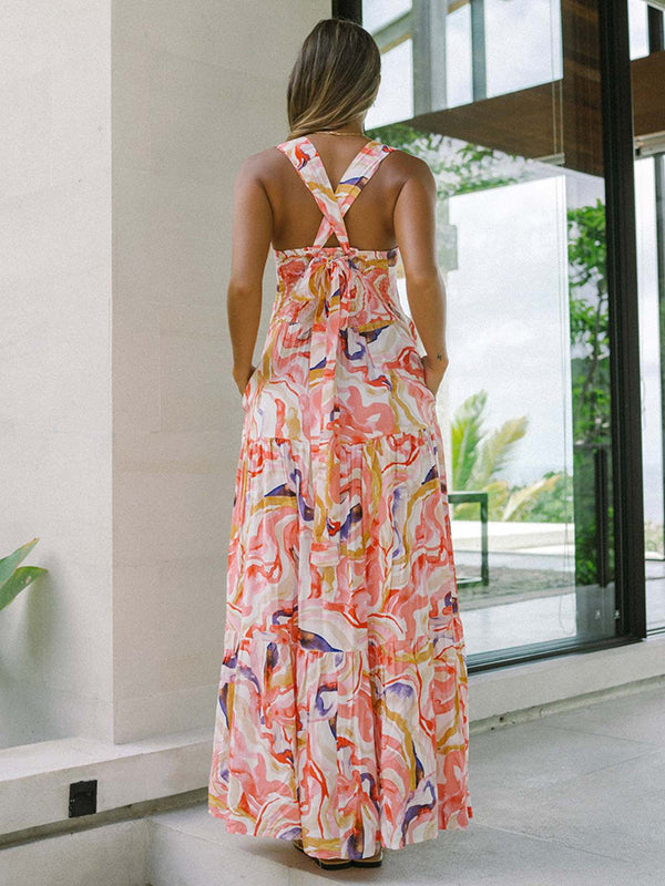 Robes longue grossesse imprimé fleurie nœud papillon nacarat