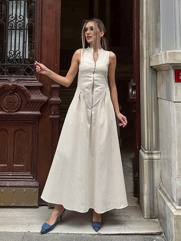 Robe longue grossesse zippé trapèze blanche