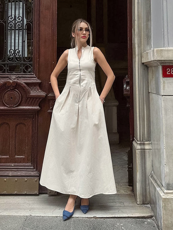 Robe longue grossesse zippé trapèze blanche