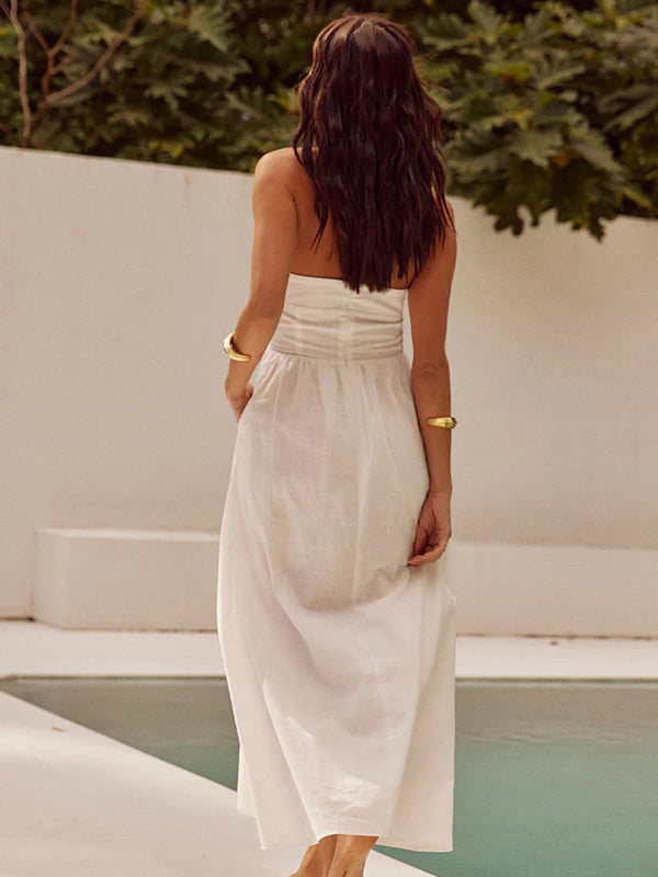Robe longue grossesse dos nu blanche
