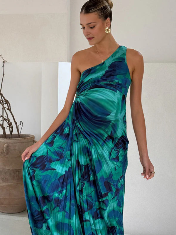 Robe longue grossesse imprimé fleurie épaule dénudée vert