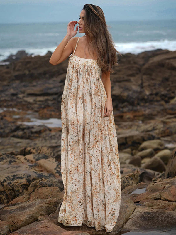 Robe longue grossesse imprimé fleurie fluide spaghettiträger jaune