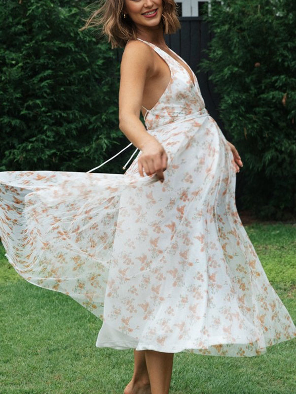 Robes longue grossesse imprimé fleurie croisé dos ceinture rose