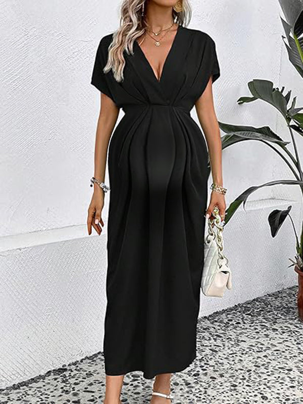 Robe longue grossesse nœud plissé noir