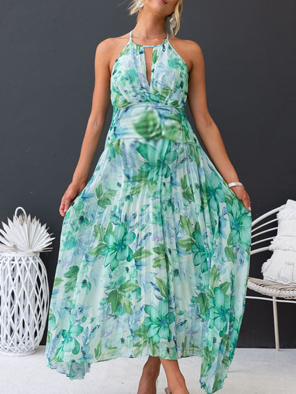 Robe longue grossesse imprimé fleurie fluide irrégulier vert
