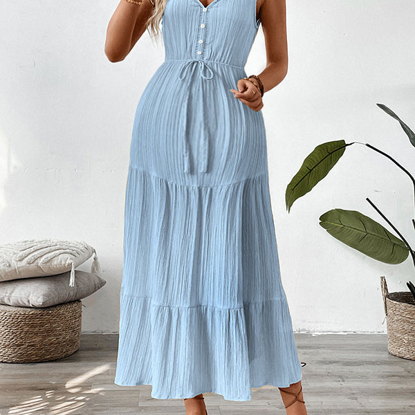 Robes longue grossesse nœud papillon plissé bleu clair