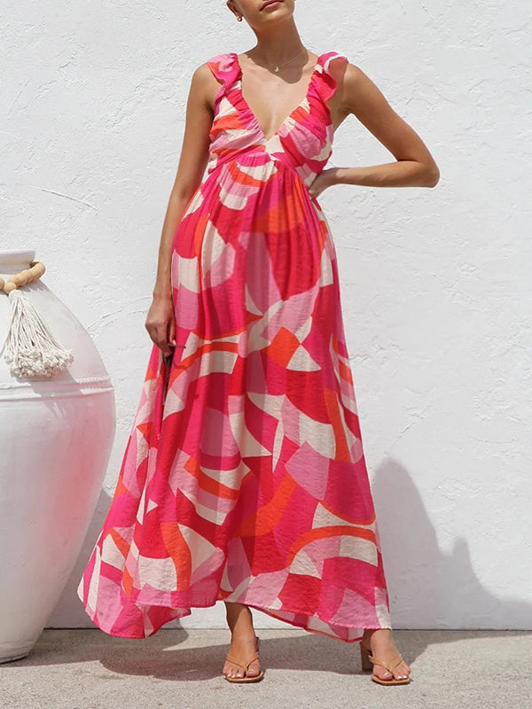 Robes longue grossesse imprimé fleurie ruchés froncées rouge