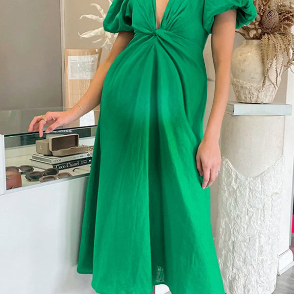 Robe longue grossesse nœud trapèze vert