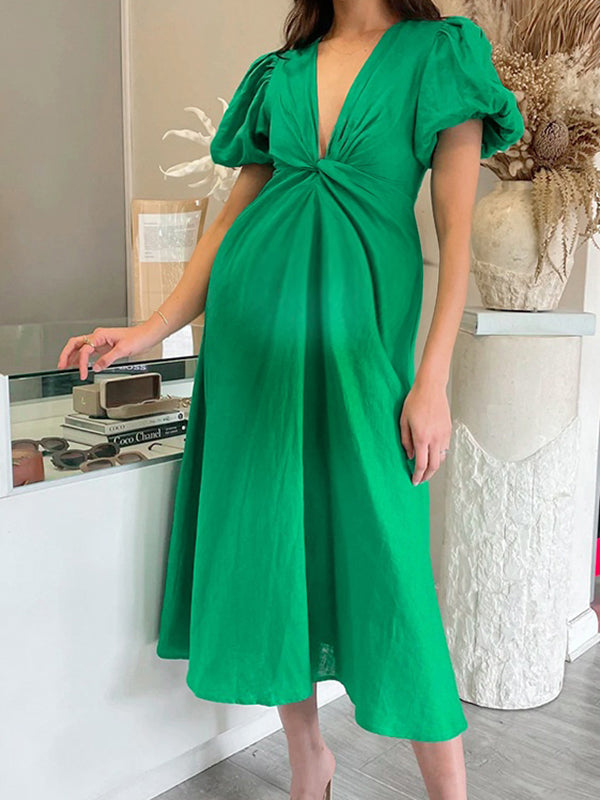 Robe longue grossesse nœud trapèze vert