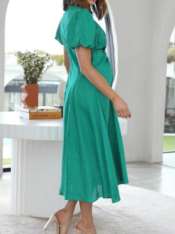 Robe longue grossesse nœud trapèze vert