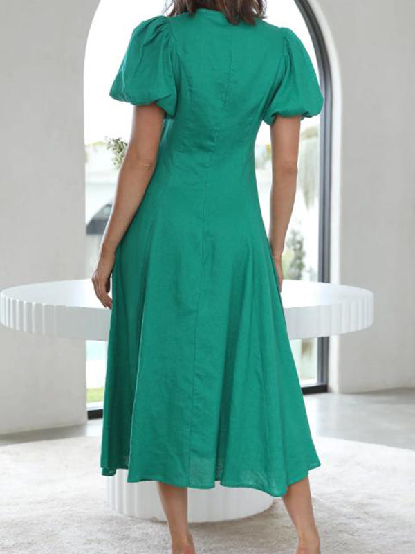 Robe longue grossesse nœud trapèze vert
